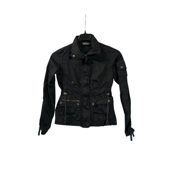 Eddie Bauer Womens Black Cargo Utility Jacket Snap Buttons Full Zip Size XS - Picture 1 of 7
